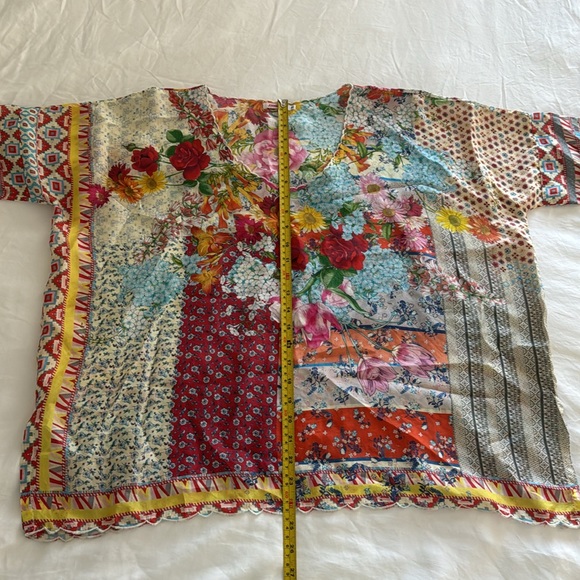 Johnny Was Silk Floral Luana Short Sleeve Tunic Blouse Top - Picture 14 of 16